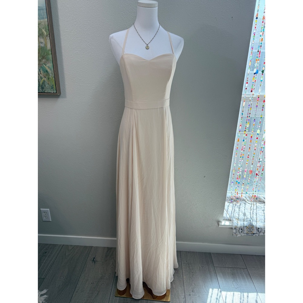 Champagne Chiffon Sweetheart Maxi Dress Cross Back Formal Gown Wedding Guest